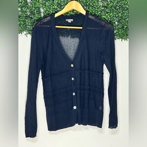J.Jill Women’s Navy Blue Linen Blend Button Front Cardigan Sweater Medium